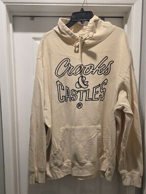 Crooks & Castles Cream Pullover Sweatshirt with Black Script Logo